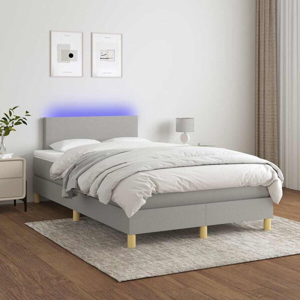 Box spring postel s matrací a LED světle šedá 120x200 cm textil 3133541