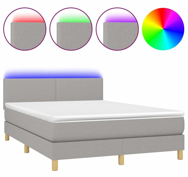 Box spring postel s matrací a LED světle šedá 140x190 cm textil 3133549