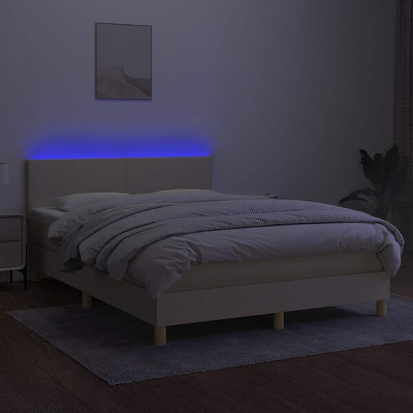 Box spring postel s matrací a LED krémová 140x190 cm textil 3133554