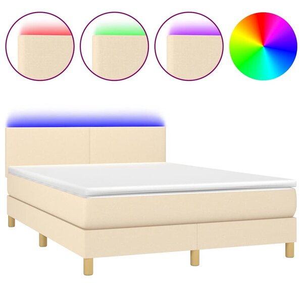 Box spring postel s matrací a LED krémová 140x190 cm textil 3133554