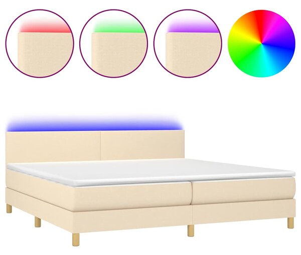 Box spring postel s matrací a LED krémová 200x200 cm textil 3133586