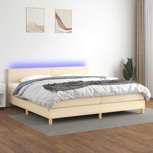 Box spring postel s matrací a LED krémová 200x200 cm textil 3133586