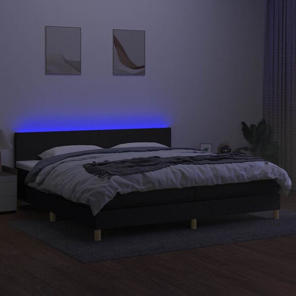 Box spring postel s matrací a LED černá 200x200 cm textil 3133583