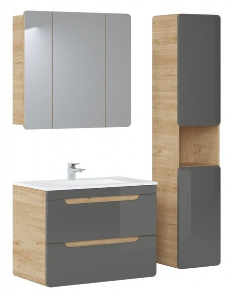 Comad Závěsná koupelnová skříňka se zrcadlem Aruba 843 3D dub craft zlatý