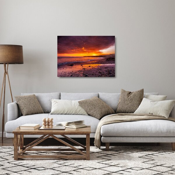 Skleněný obraz západu slunce u moře (70x50 cm)