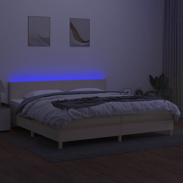Box spring postel s matrací a LED krémová 200x200 cm textil 3133586