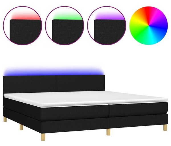 Box spring postel s matrací a LED černá 200x200 cm textil 3133583