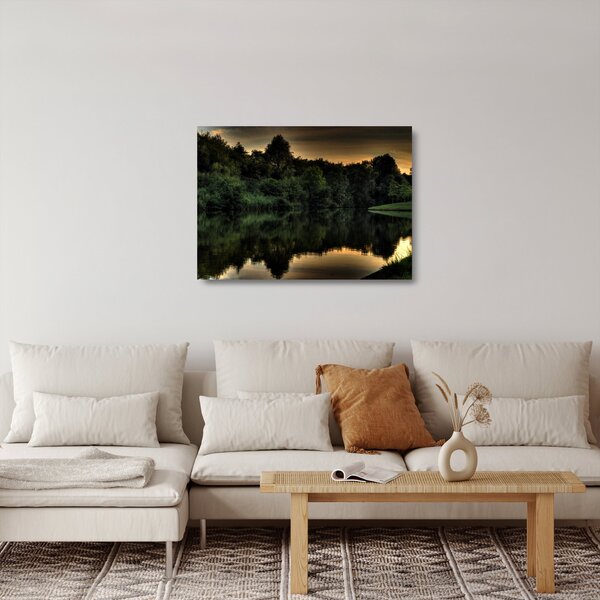 Skleněný obraz jezera u lesa (70x50 cm)