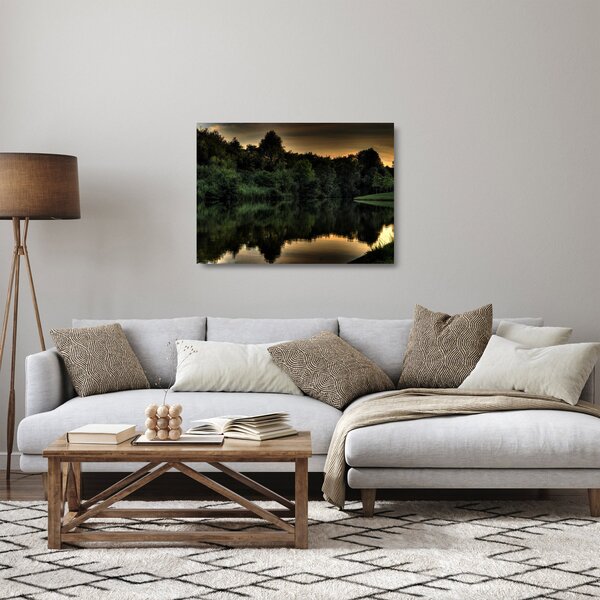 Skleněný obraz jezera u lesa (70x50 cm)