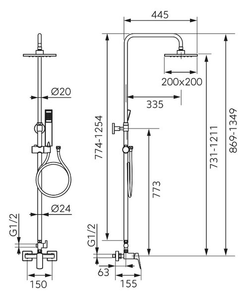 Ferro Vitto Verdeline, sprchová sada 150 mm s horní dešťovou hlavicí, černá matná, NP81-BVI7UVL-BL