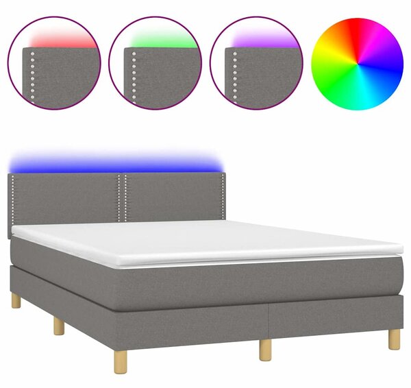Box spring postel s matrací a LED tmavě šedá 140x200 cm textil 3133638