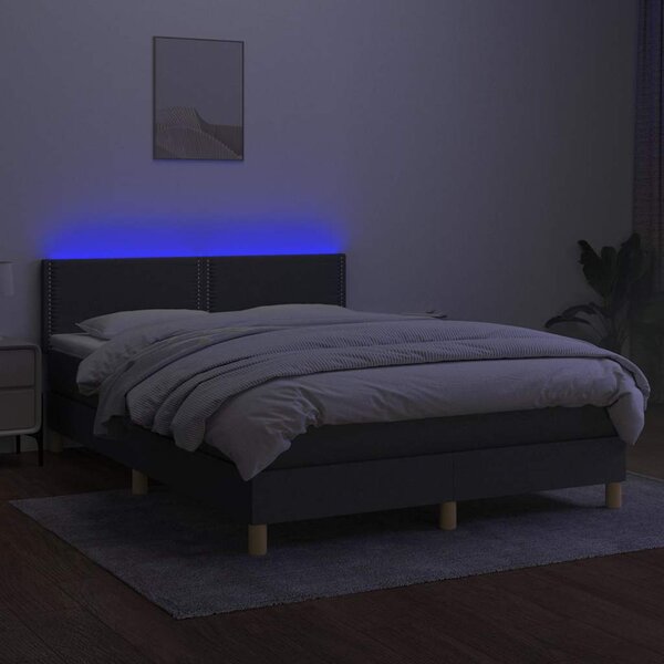 Box spring postel s matrací a LED tmavě šedá 140x200 cm textil 3133638