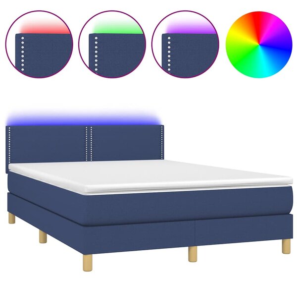 Box spring postel s matrací a LED modrá 140x200 cm textil 3133643