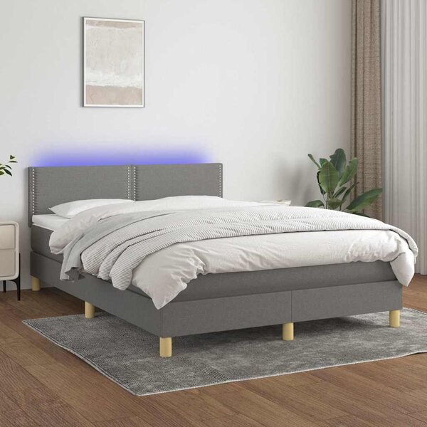 Box spring postel s matrací a LED tmavě šedá 140x200 cm textil 3133638