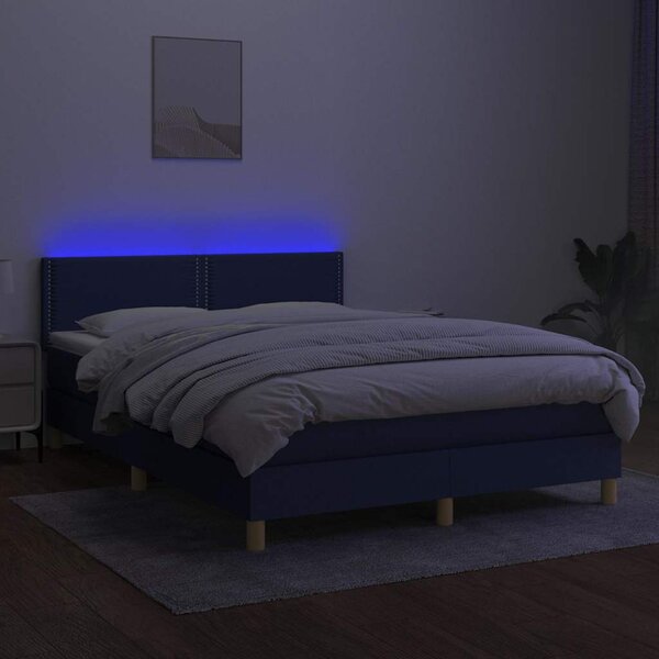 Box spring postel s matrací a LED modrá 140x200 cm textil 3133643