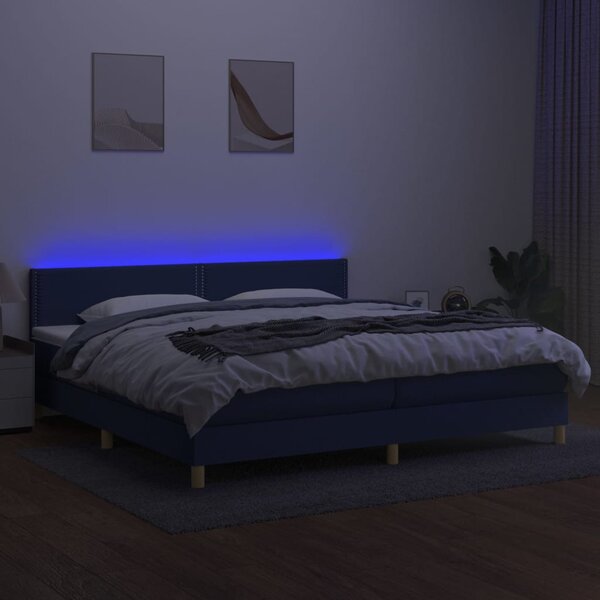 Box spring postel s matrací a LED modrá 200x200 cm textil 3133667