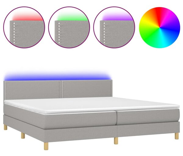 Box spring postel s matrací a LED světle šedá 200x200 cm textil 3133661