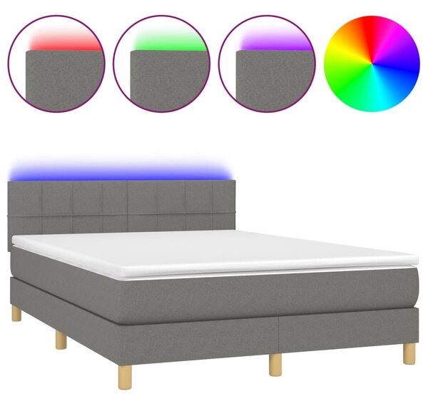 Box spring postel s matrací a LED tmavě šedá 140x200 cm textil 3133718