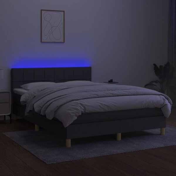 Box spring postel s matrací a LED tmavě šedá 140x200 cm textil 3133718