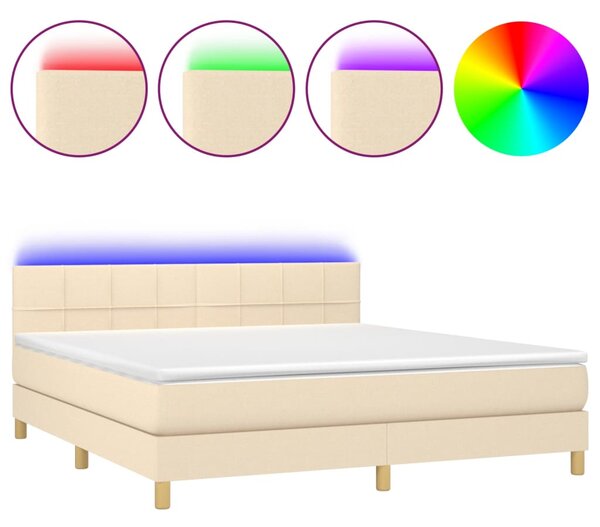Box spring postel s matrací a LED krémová 160x200 cm textil 3133730