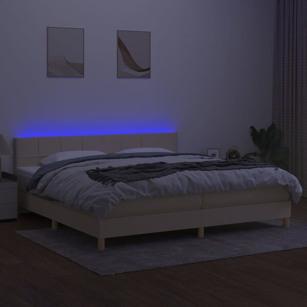 Box spring postel s matrací a LED krémová 200x200 cm textil 3133746