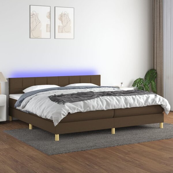 Box spring postel s matrací a LED tmavě hnědá 200x200 cm textil 3133744