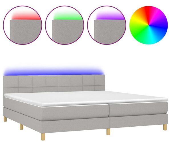 Box spring postel s matrací a LED světle šedá 200x200 cm textil 3133741