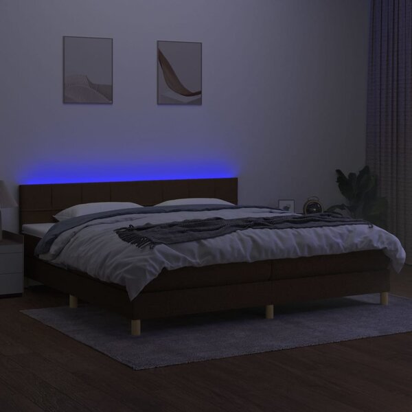 Box spring postel s matrací a LED tmavě hnědá 200x200 cm textil 3133744