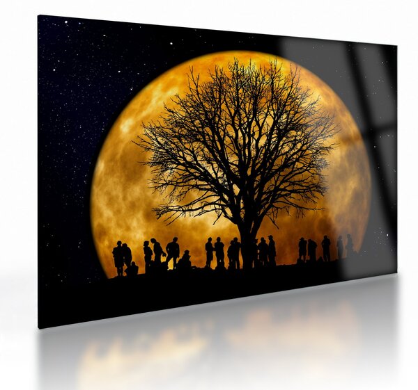 Skleněný obraz měsíce a siluet (70x50 cm)