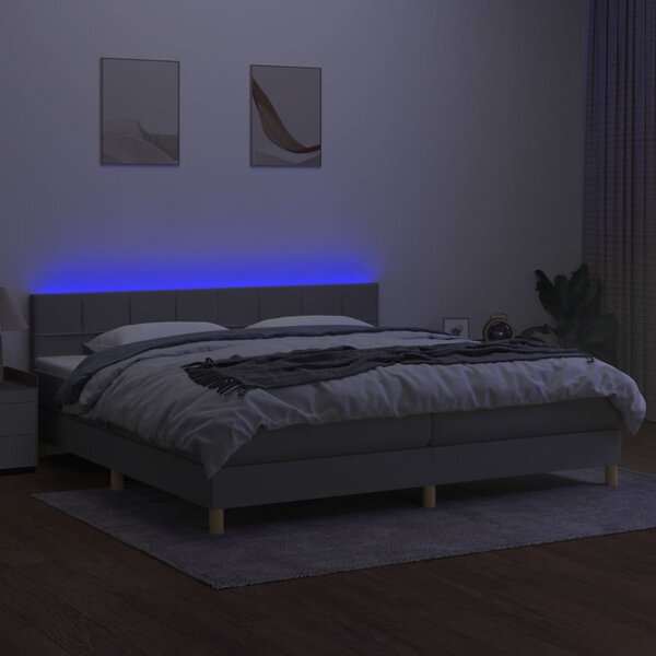 Box spring postel s matrací a LED světle šedá 200x200 cm textil 3133741