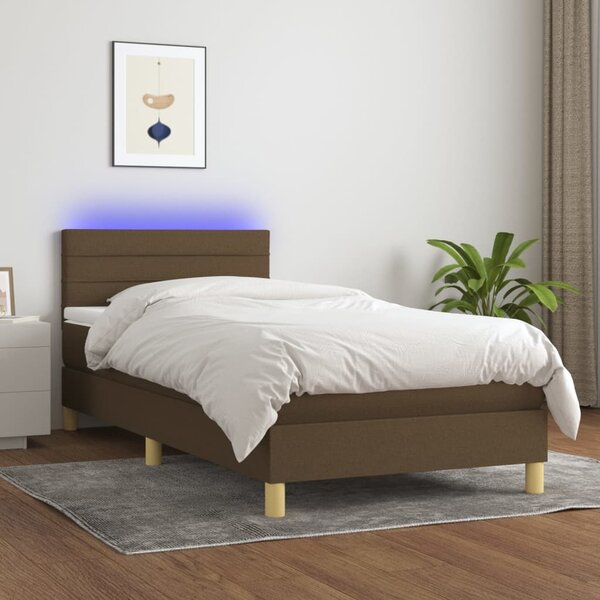 Box spring postel s matrací a LED tmavě hnědá 80x200 cm textil 3133752