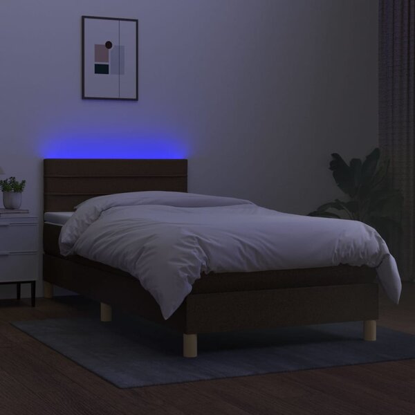 Box spring postel s matrací a LED tmavě hnědá 80x200 cm textil 3133752