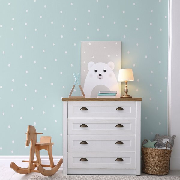 Tyrkysová papírová tapeta s puntíky / skvrnami, 460-1, Pippo, Ichwallcoverings ROZBALENO