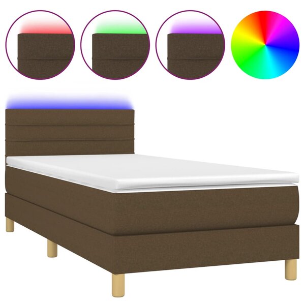 Box spring postel s matrací a LED tmavě hnědá 80x200 cm textil 3133752
