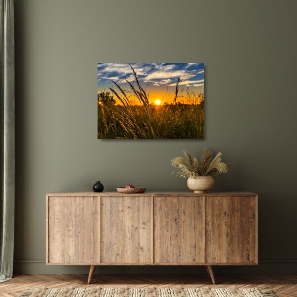 Skleněný obraz pole při západu slunce (70x50 cm)