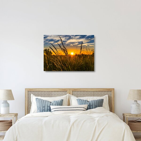 Skleněný obraz pole při západu slunce (70x50 cm)