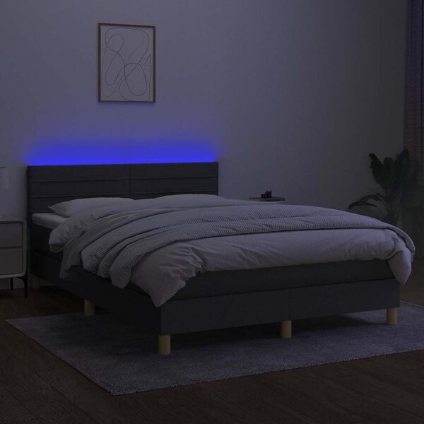 Box spring postel s matrací a LED tmavě šedá 140x200 cm textil 3133798