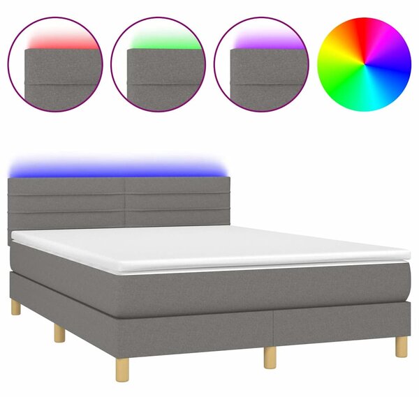 Box spring postel s matrací a LED tmavě šedá 140x200 cm textil 3133798