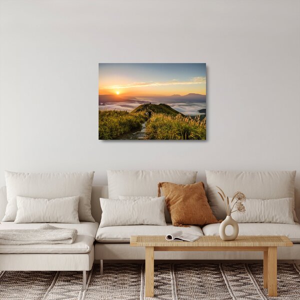 Skleněný obraz hory při západu sluce (70x50 cm)