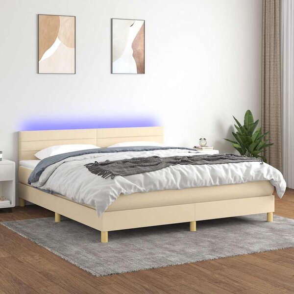 Box spring postel s matrací a LED krémová 160x200 cm textil 3133810