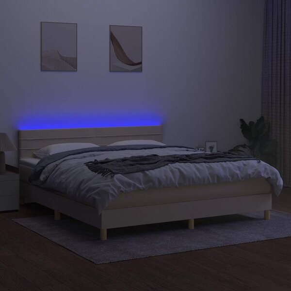 Box spring postel s matrací a LED krémová 160x200 cm textil 3133810