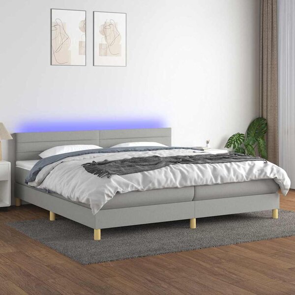 Box spring postel s matrací a LED světle šedá 200x200 cm textil 3133821
