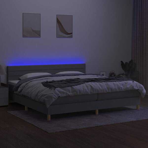 Box spring postel s matrací a LED světle šedá 200x200 cm textil 3133821