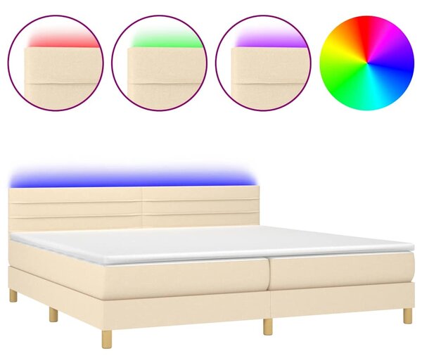 Box spring postel s matrací a LED krémová 200x200 cm textil 3133826
