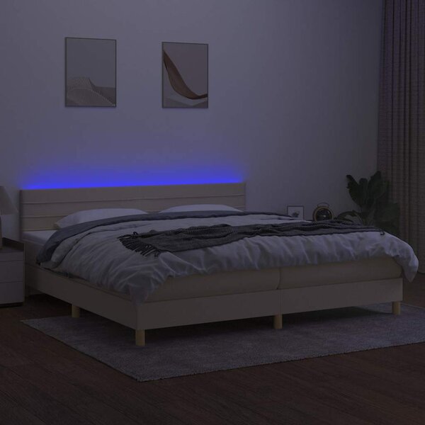 Box spring postel s matrací a LED krémová 200x200 cm textil 3133826