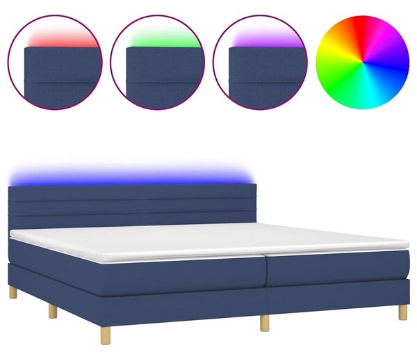 Box spring postel s matrací a LED modrá 200x200 cm textil 3133827