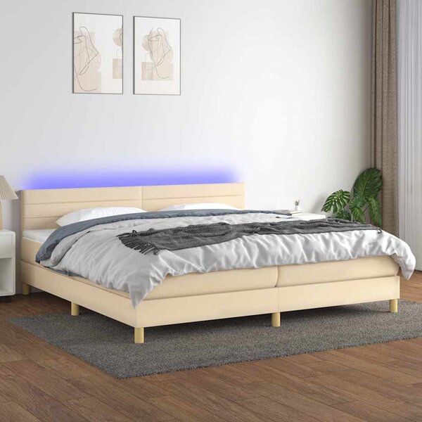 Box spring postel s matrací a LED krémová 200x200 cm textil 3133826