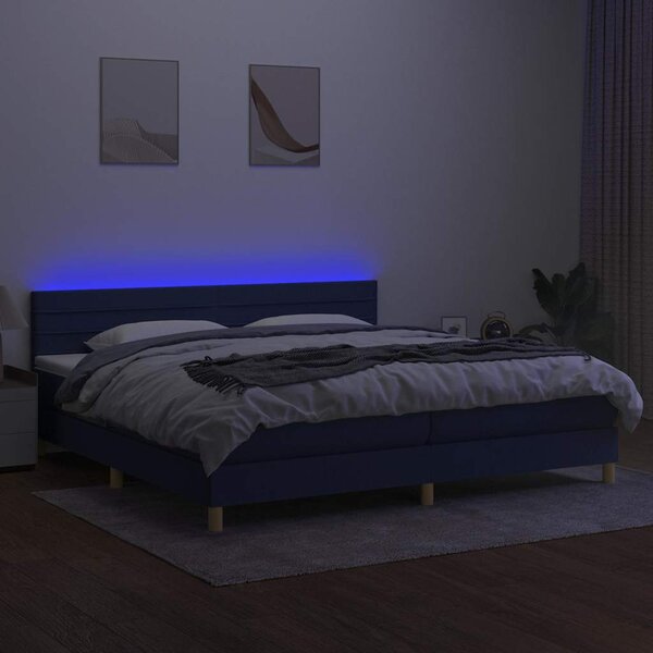 Box spring postel s matrací a LED modrá 200x200 cm textil 3133827