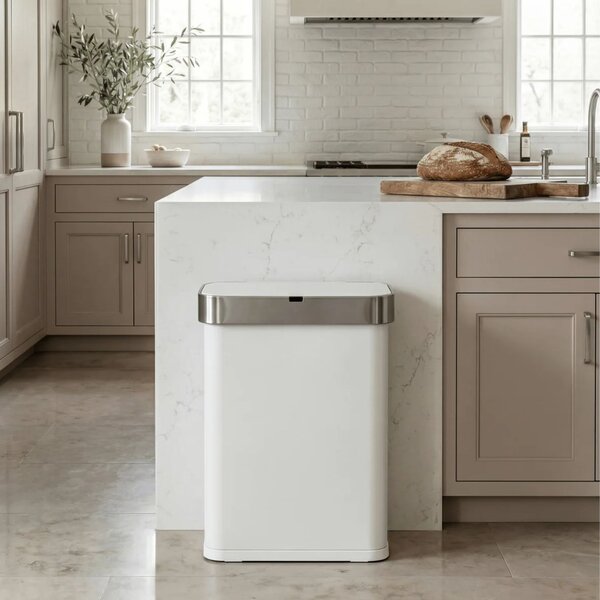 Simplehuman bezdotykový odpadkový koš SENSOR, 58 L, hlasové ovládání, bílá ocel