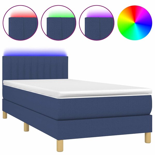 Box spring postel s matrací a LED modrá 80 x 200 cm textil 3133835